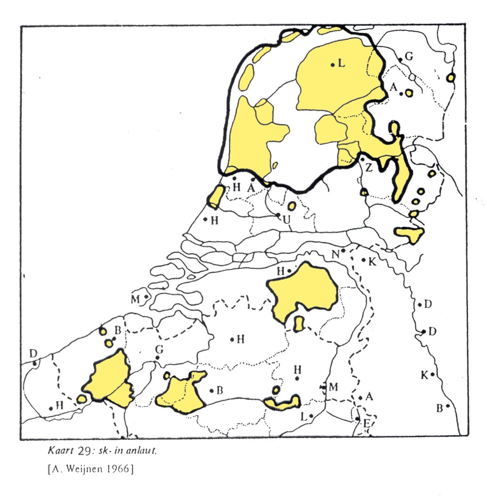 Voorkomen van de sk- aan het begin van woorden in het Nederlandse taalgebied (Weijnen 1966µ) 